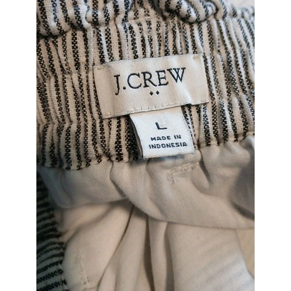 J Crew Skirt Womens Large Black/White Stripe Linen Bld Elastic Waist Seersucker